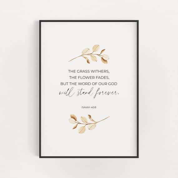 The Word of God Stands Forever, Isaiah 40:8 | Single, Christian Wall Art, A3 at XILEF Art
